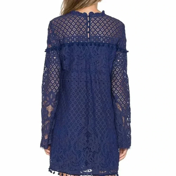 Tularosa x Revolve Matilda Navy Lace Eyelet Pom Pom Dress XS - Picture 2 of 10